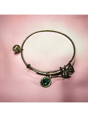 Alex & Ani May Birthstone Bracelet Green Swarovski Rivoli Gold Tone NWOT